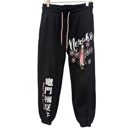 Demon Slayer Mezuko Japanese Anime Black Soot Sweat Pants Womens Size Small - Picture 2 of 8